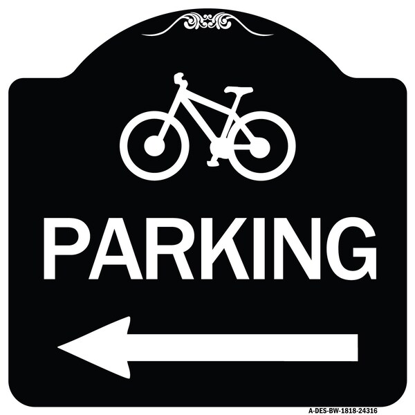 Signmission Bicycle Symbol Parking Left Arrow Heavy-Gauge Aluminum Architectural Sign, 18" x 18", BW-1818-24316 A-DES-BW-1818-24316 - main